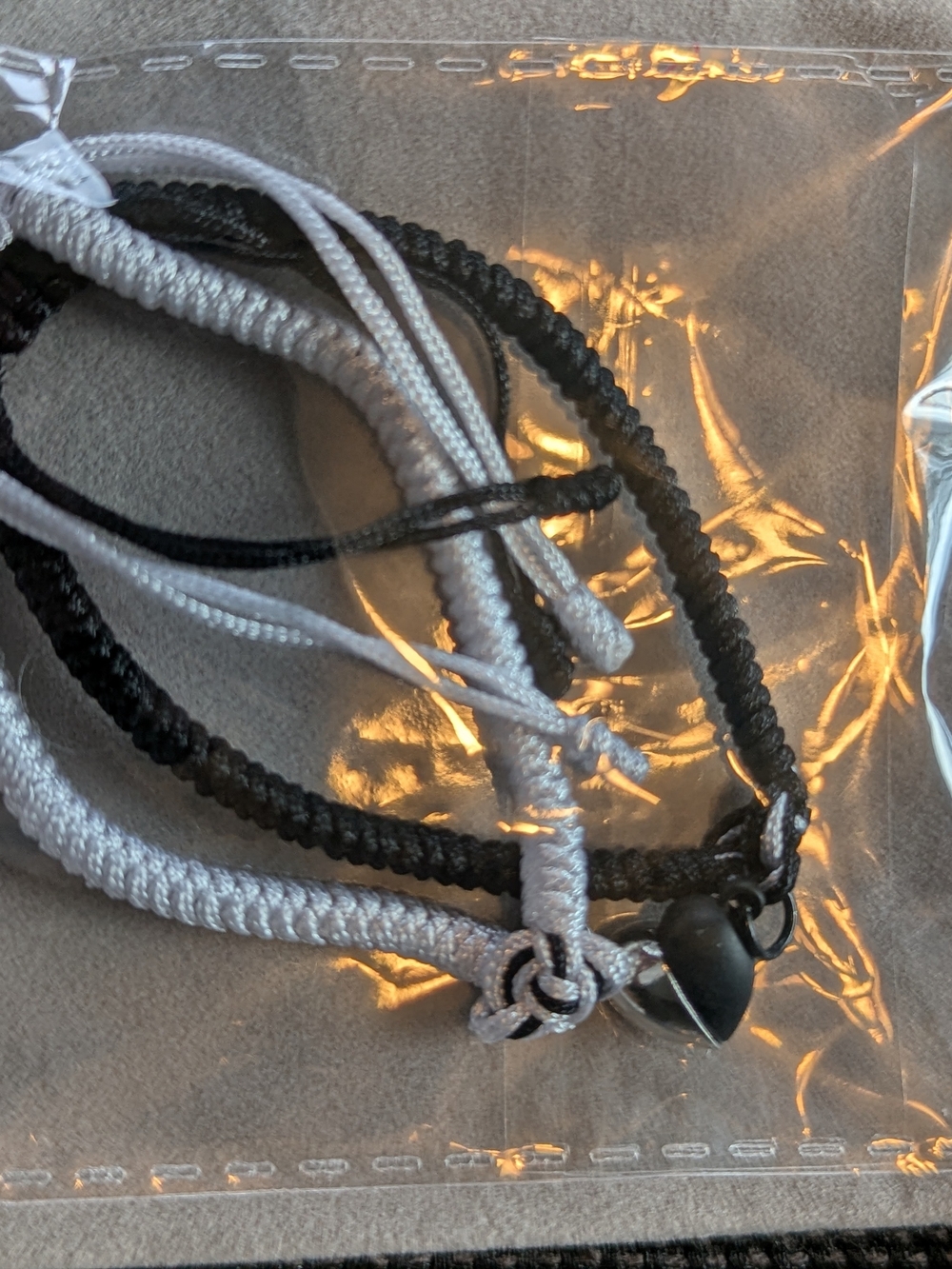 Black & White Braided Cord Bracelet Set with Heart Charm